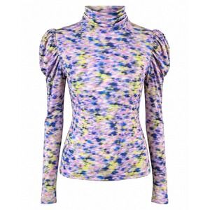 Tanya Taylor Top M Multicolor Turtleneck Office Chic Puff Sleeve Career Wear